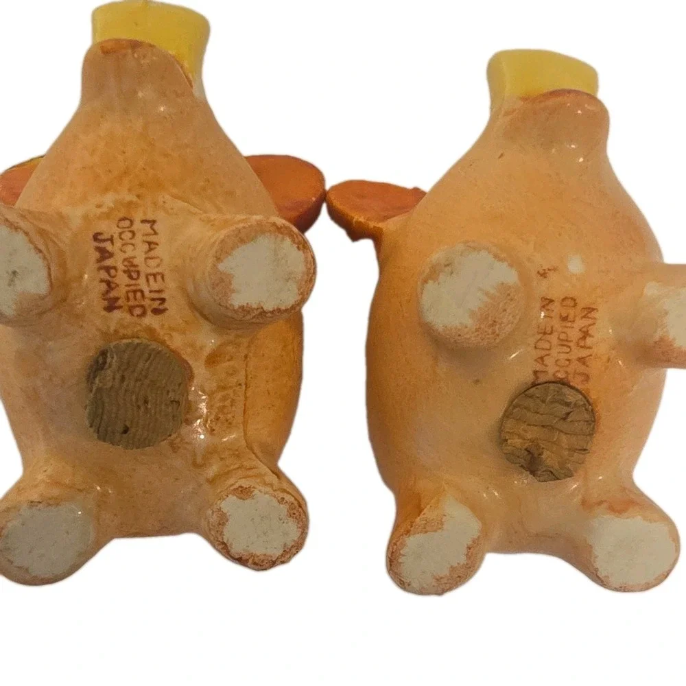 Vintage Ceramic Pig Salt Pepper Shakers Set Orange Yellow Made in Occupied Japan